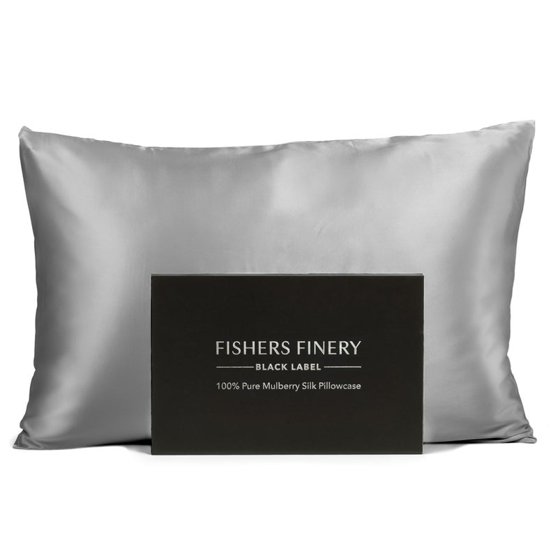 Fishers Finery 30mm 100% Pure Mulberry Silk Pillowcase, Quality Tested (Silver, Standard) - Image 1